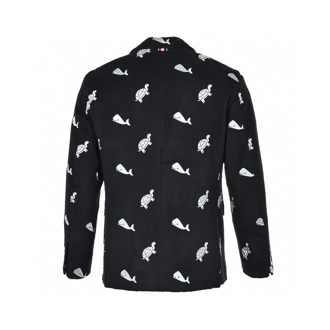 Thom Browne 鲸鱼海龟羊绒西装外套 黑色 长袖 秋冬款 男女同款 