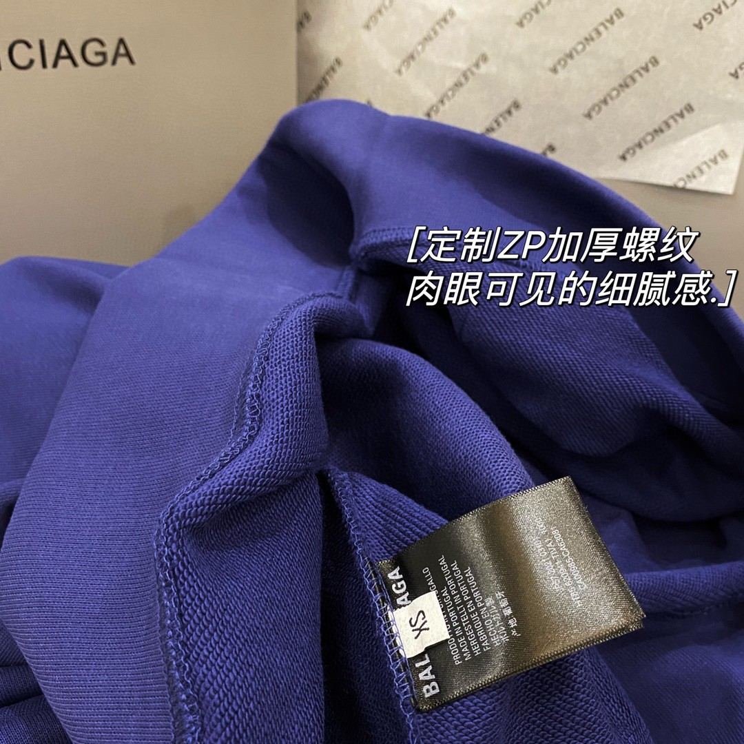 Balenciaga 巴黎世家 可乐 印花波浪 Logo 深蓝色 连帽卫衣 套头卫衣 长袖 秋冬 男女同款 