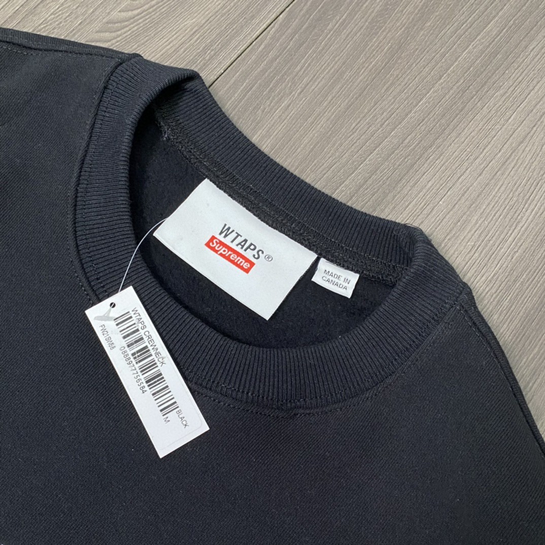 Supreme Week 15 WTAPS 联名款 Crewneck 字母徽标 Logo 印花 卡其绿 黑色 圆领套头卫衣 加绒 宽松 男女同款 SUP-FW21-339