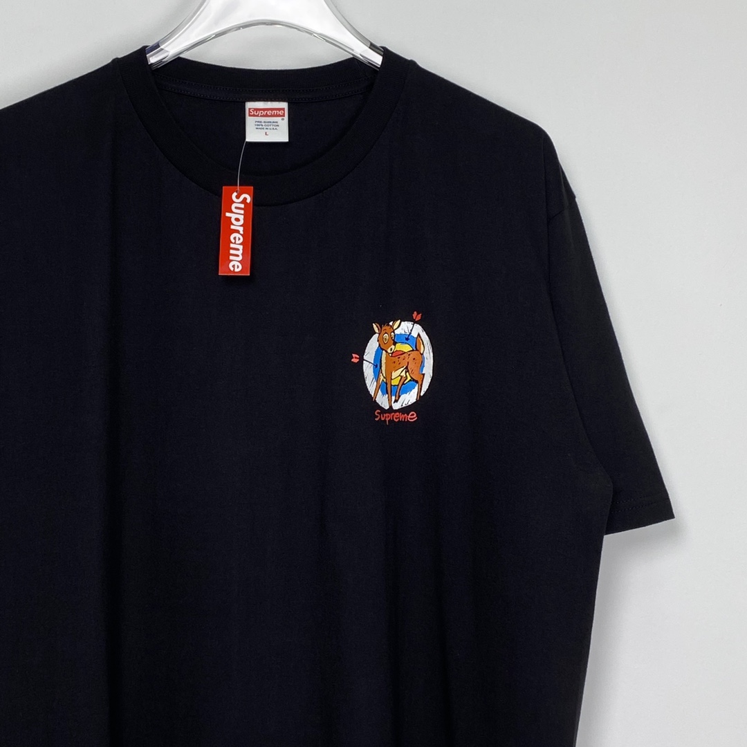 Supreme  22SS Deer Tee 小鹿 黑色  印花纯色短袖   短袖 T 恤 男女同款 