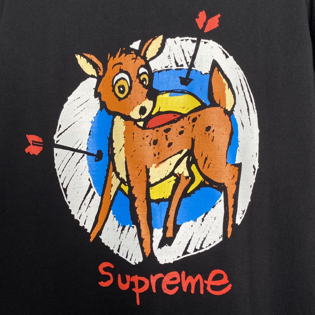 Supreme  22SS Deer Tee 小鹿 黑色  印花纯色短袖   短袖 T 恤 男女同款 