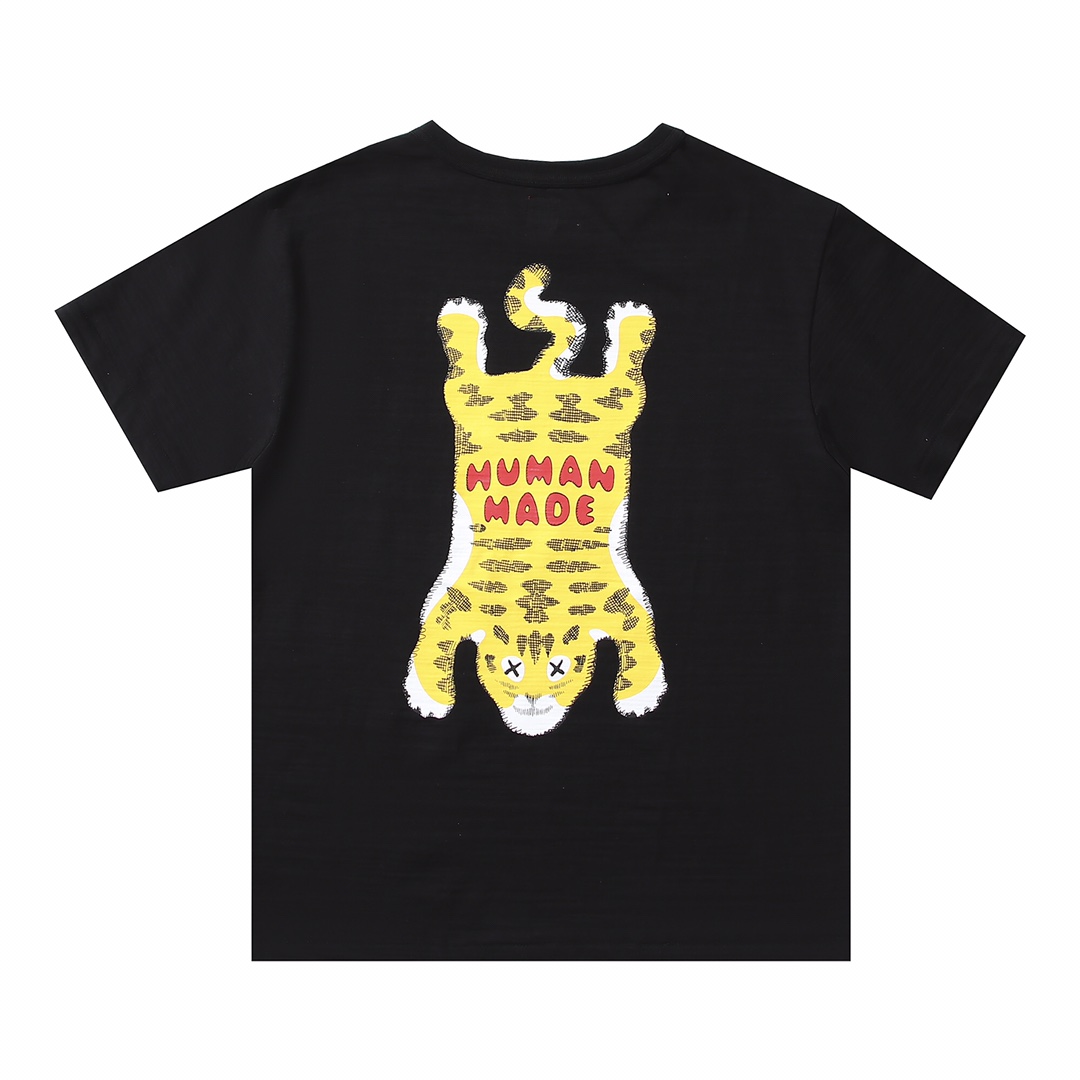 HUMAN MADE KAWSFW21 白色 黑色 虎头 鸭子爱心 卡通印花 圆领短袖T恤 男女同款 HM21TE009