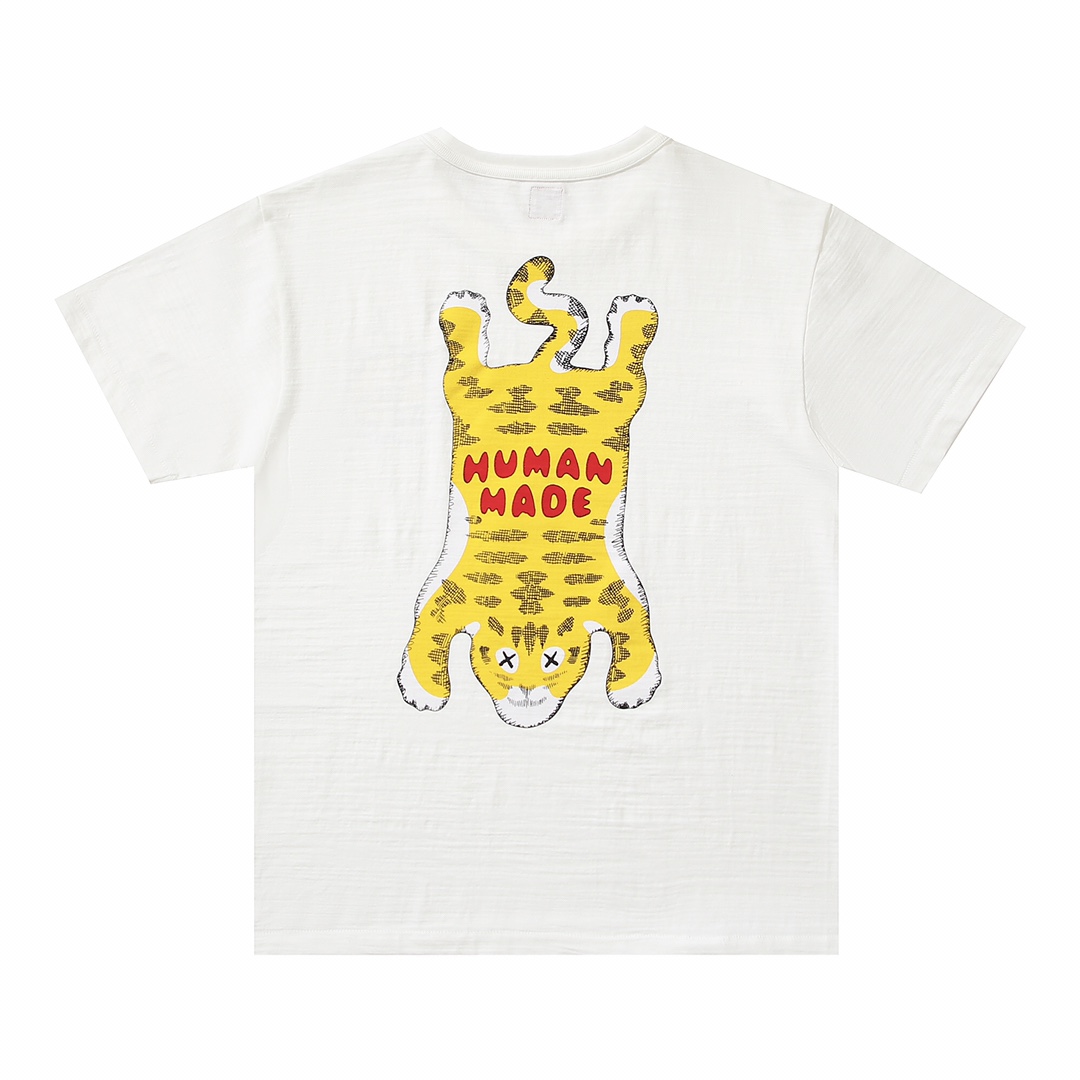 HUMAN MADE KAWSFW21 白色 黑色 虎头 鸭子爱心 卡通印花 圆领短袖T恤 男女同款 HM21TE009