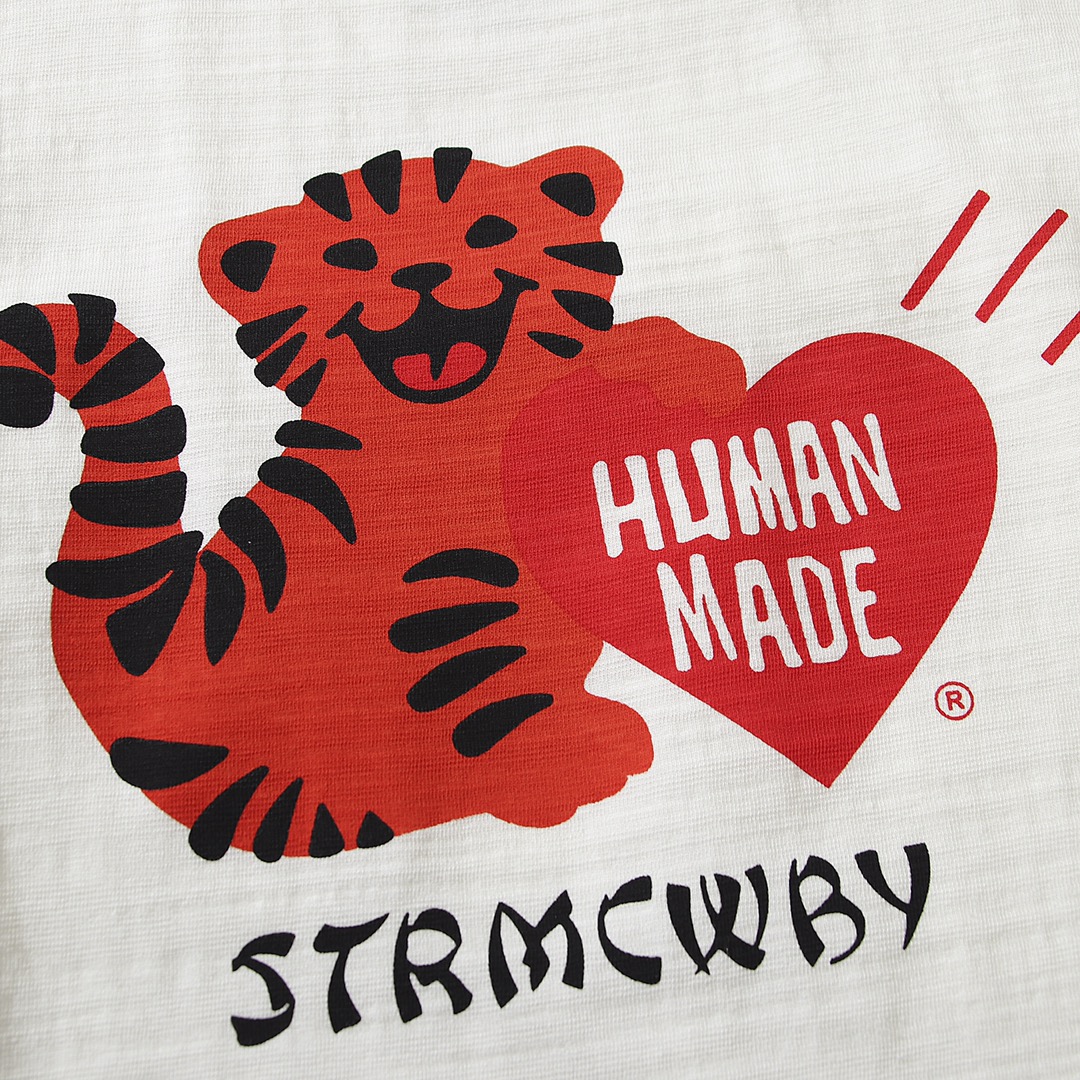 HUMAN MADE FW20 白色 爱心老虎 鸭子爱心 卡通印花 圆领短袖T恤 男女同款  