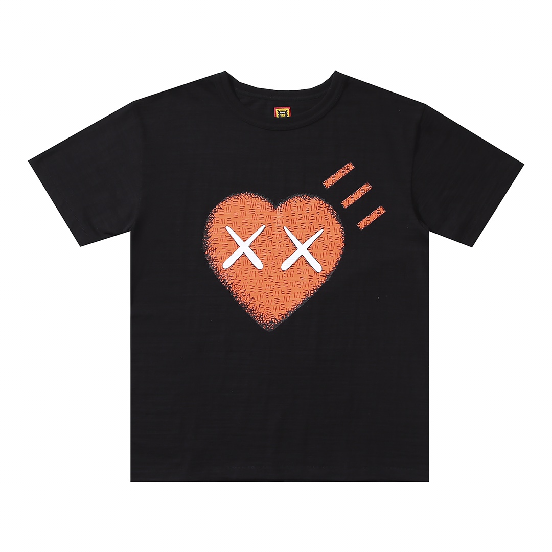 HUMAN MADE KAWS FW22 联名款 白色 黑色  爱心 鸭子爱心 卡通印花 圆领短袖T恤 男女同款 XX22TE008