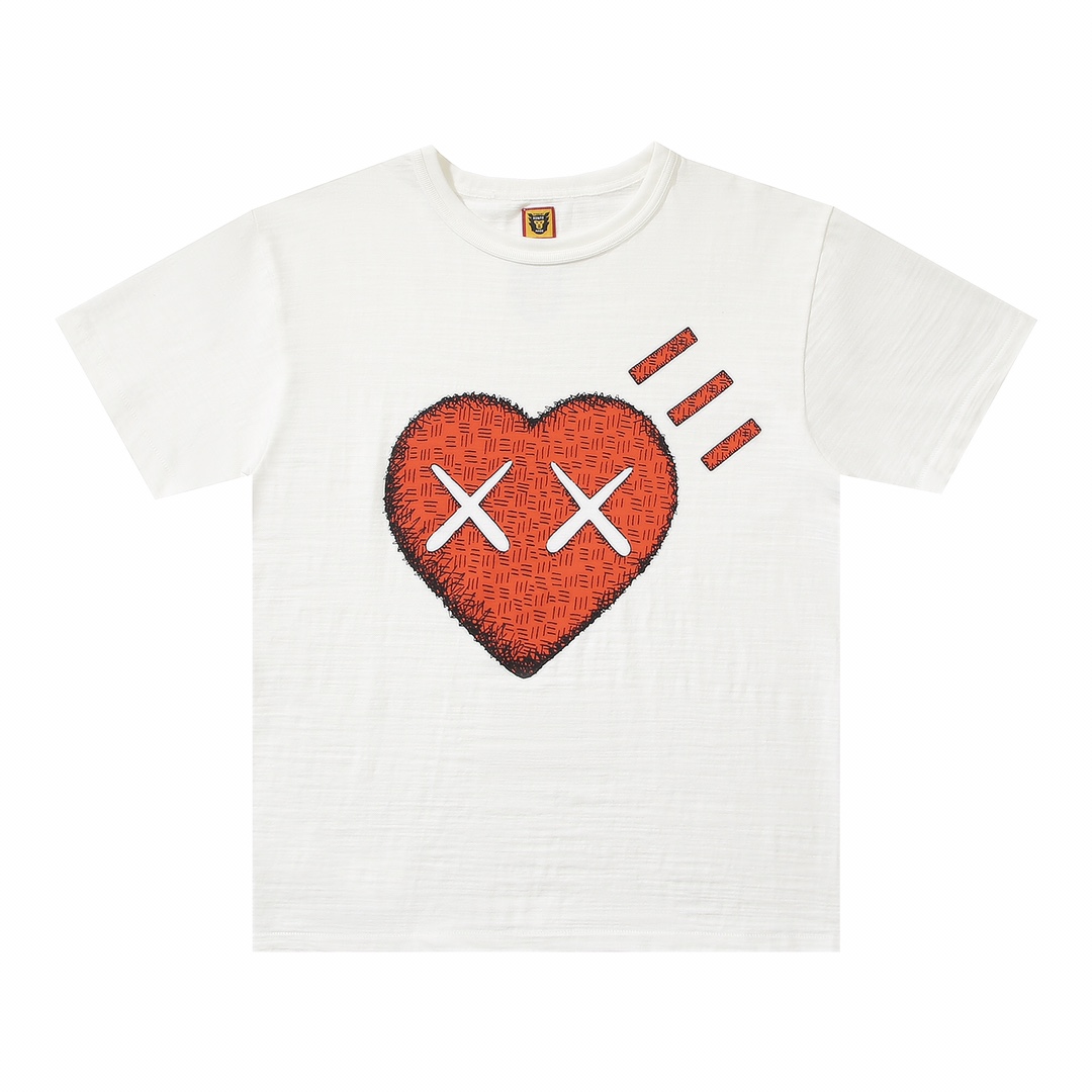 HUMAN MADE KAWS FW22 联名款 白色 黑色  爱心 鸭子爱心 卡通印花 圆领短袖T恤 男女同款 XX22TE008