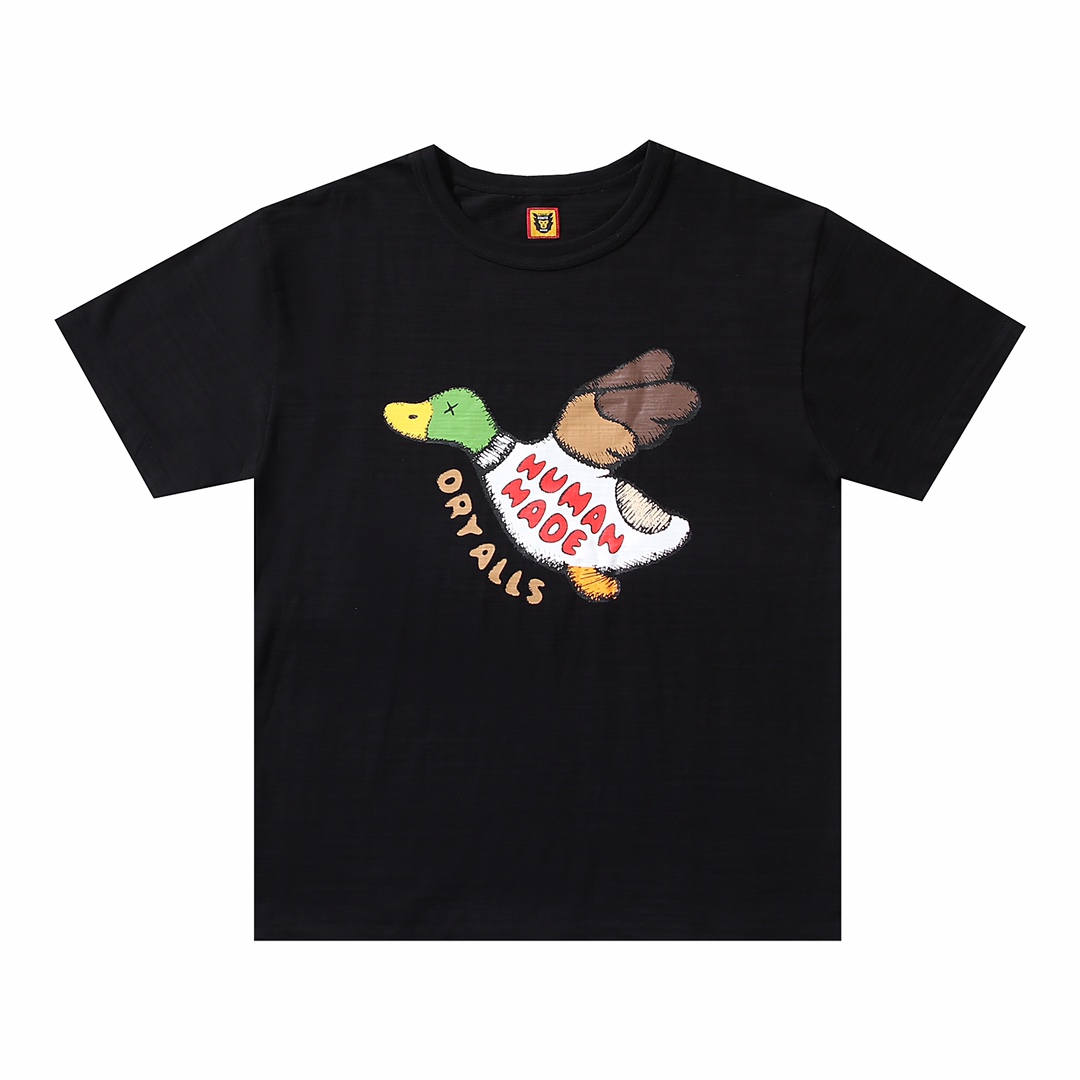 HUMAN MADE KAWS FW22 联名款 白色 黑色 野鸭爱心 鸭子爱心 卡通印花 圆领短袖T恤 男女同款 XX22TE004