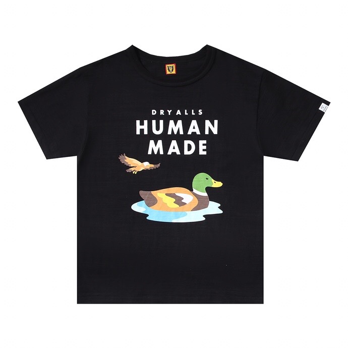 HUMAN MADE  SS22 白色 黑色  游泳鸭老鹰 卡通印花 圆领短袖T恤 男女同款 HM23TE013