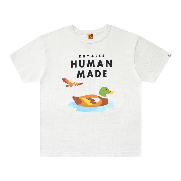HUMAN MADE  SS22 白色 黑色  游泳鸭老鹰 卡通印花 圆领短袖T恤 男女同款 HM23TE013