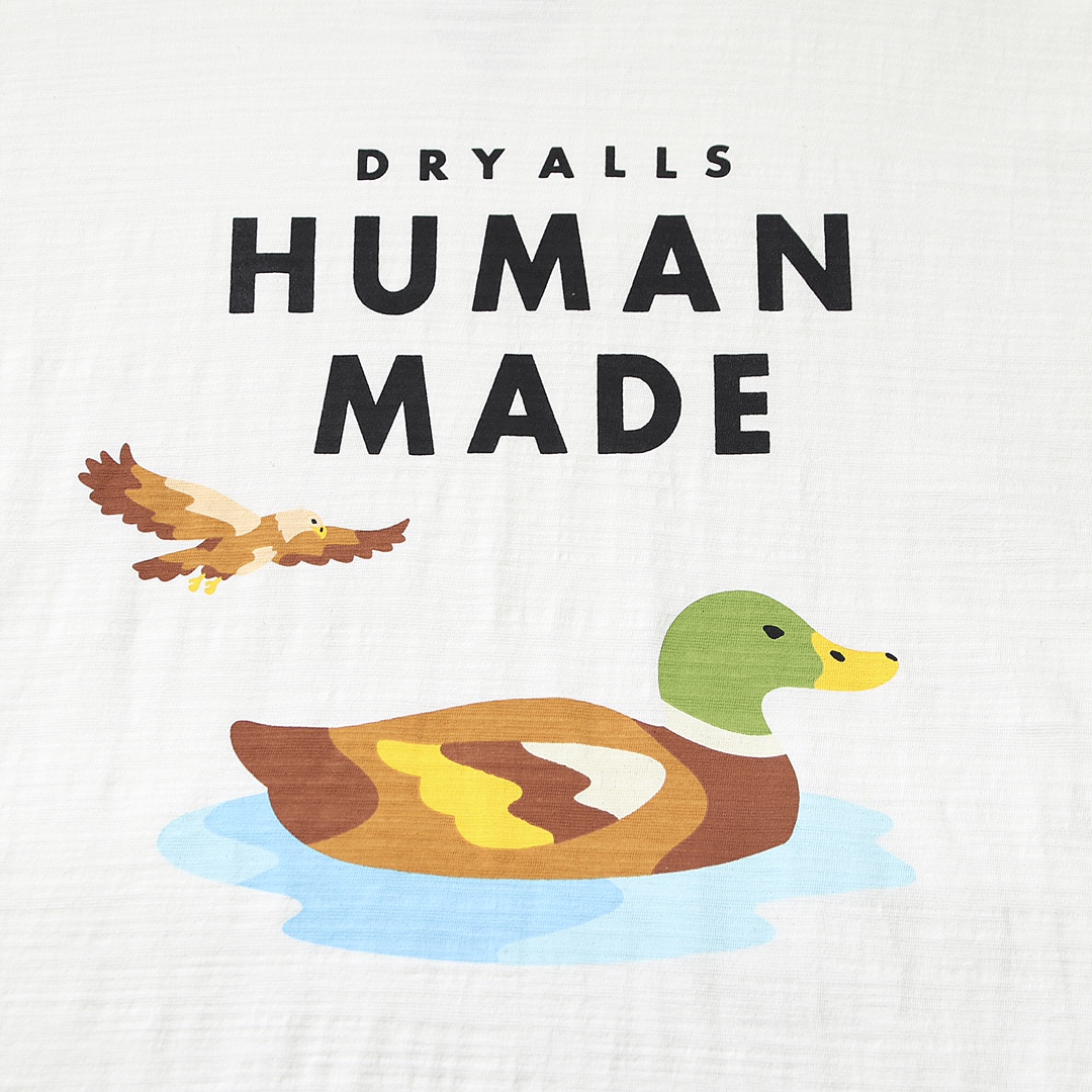 HUMAN MADE  SS22 白色 黑色  游泳鸭老鹰 卡通印花 圆领短袖T恤 男女同款 HM23TE013