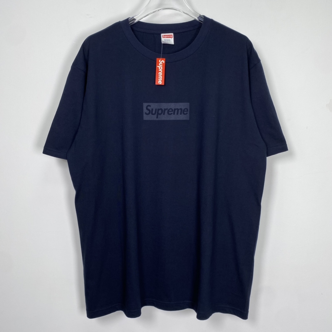 同色 SUPREME 23SS Tee 字母logo 藏蓝色 短袖 T 恤 男女同款  