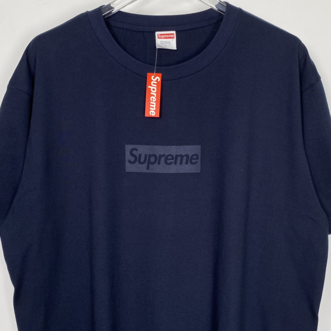 同色 SUPREME 23SS Tee 字母logo 藏蓝色 短袖 T 恤 男女同款  