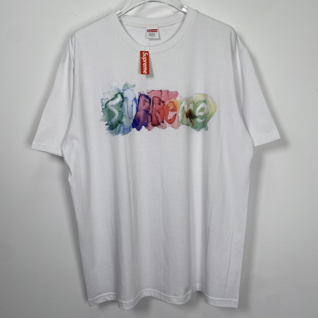 SUPREME 23SS Tee 水彩色 logo 白色 短袖 T 恤 男女同款  