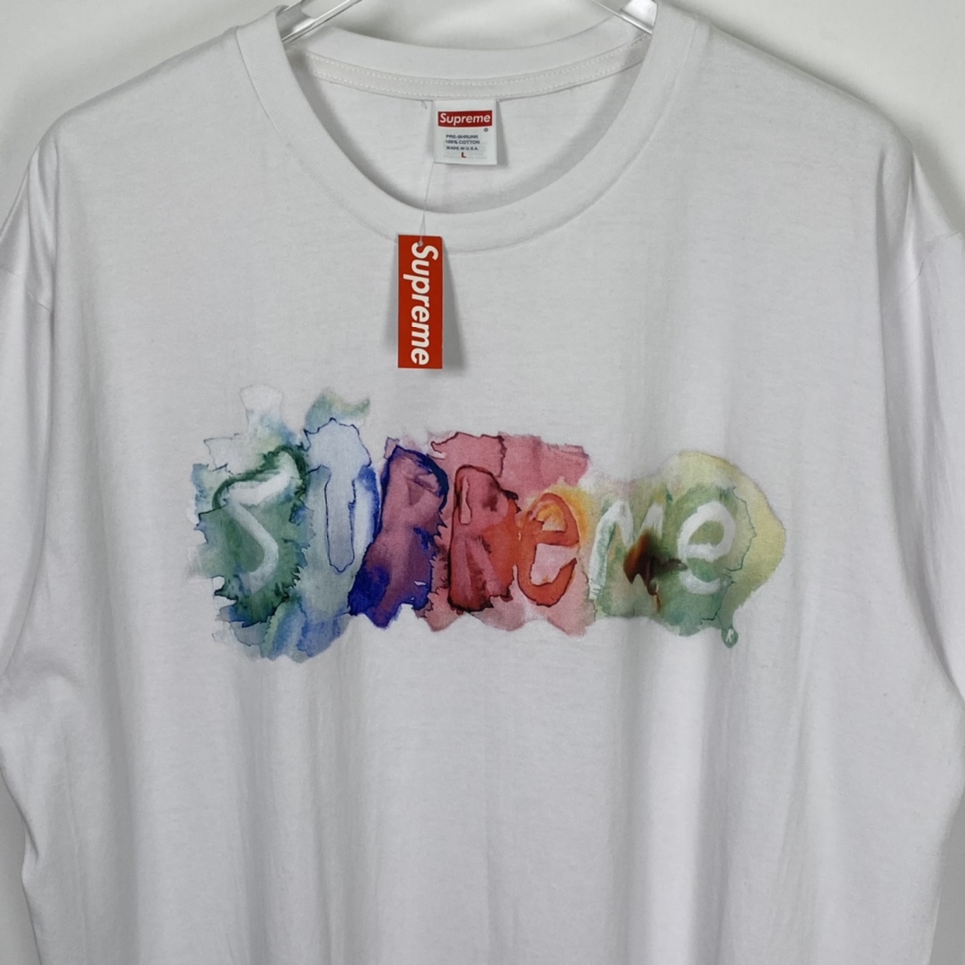 SUPREME 23SS Tee 水彩色 logo 白色 短袖 T 恤 男女同款  