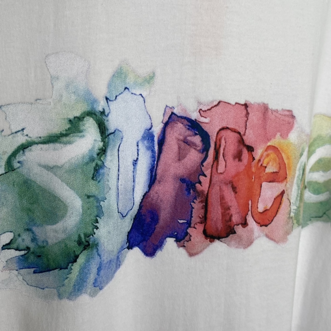 SUPREME 23SS Tee 水彩色 logo 白色 短袖 T 恤 男女同款  