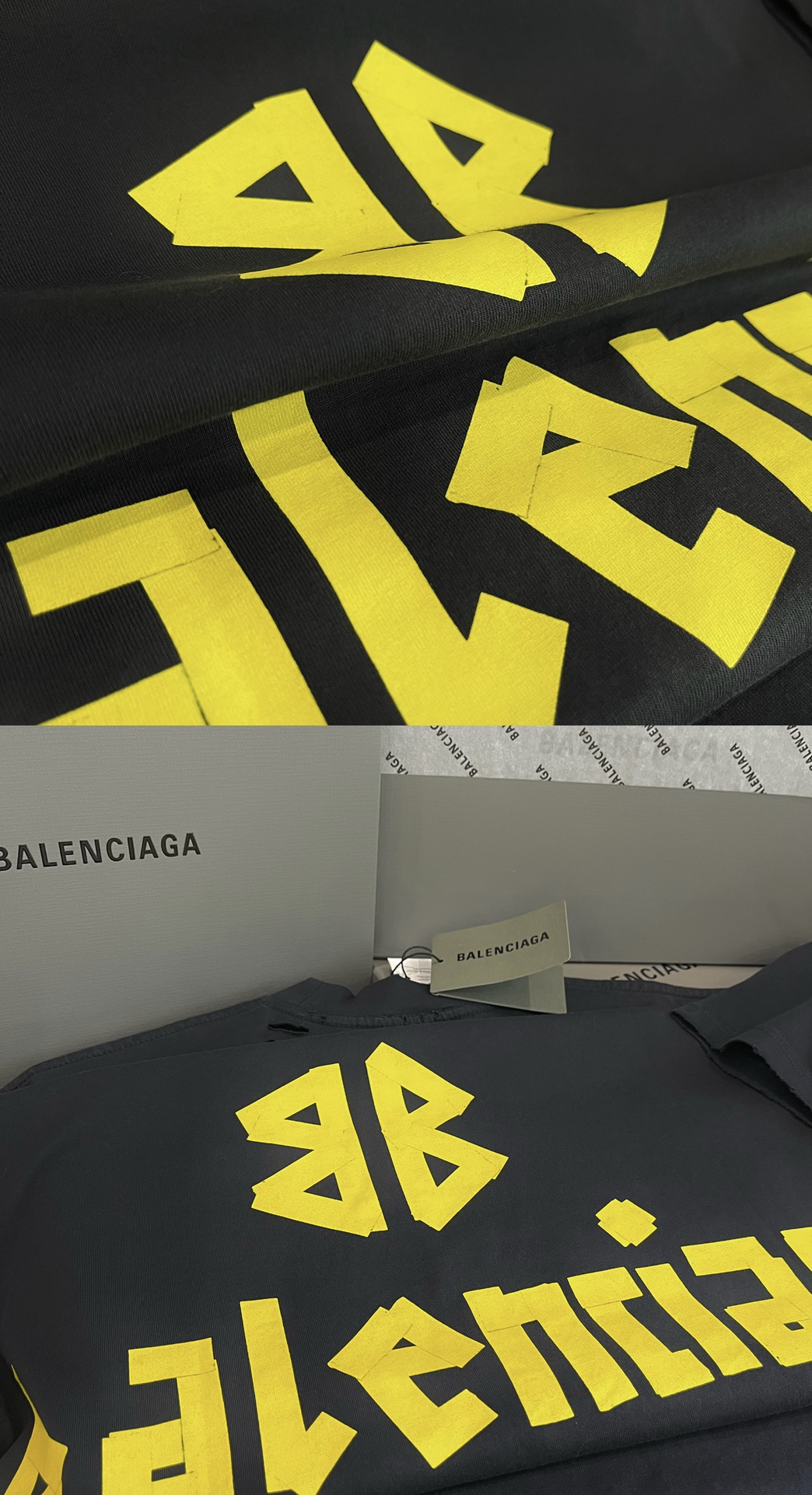  Balenciaga 巴黎世家  美纹贴纸 黄胶带字母印花涂鸦破坏水洗蜡   T 恤 圆领 短袖 夏季 男女同款  