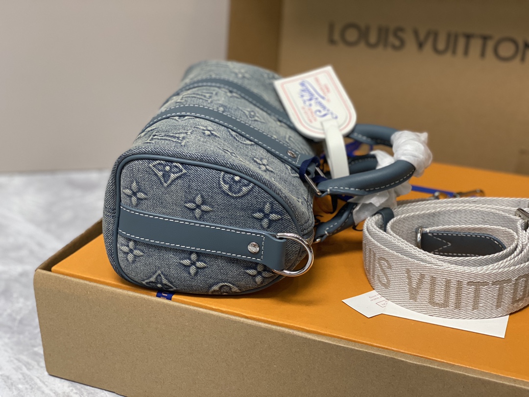  LOUIS VUITTON keepall 25  可调节肩带 斜挎包 单肩包 手提包 牛仔藍 m22762