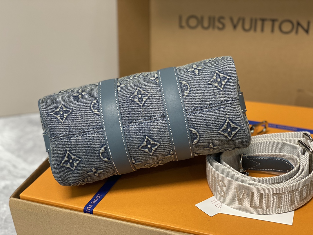  LOUIS VUITTON keepall 25  可调节肩带 斜挎包 单肩包 手提包 牛仔藍 m22762
