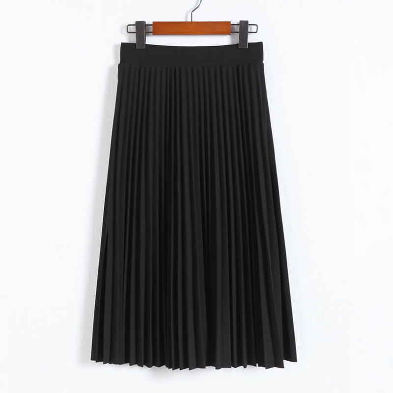 Spring and Autumn New Fashion Women's High Waist Pleated Solid Color Half Length Elastic Skirt Promotions Lady Black Pink