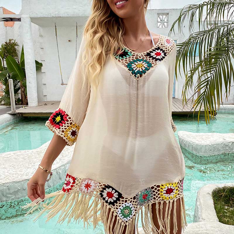 Women Dress For Summer The Beach Cover Up 2021 Bathroom Outlet Ins Web Languid Lazy Flower Smock Print Polyester Swimsuit Tunics