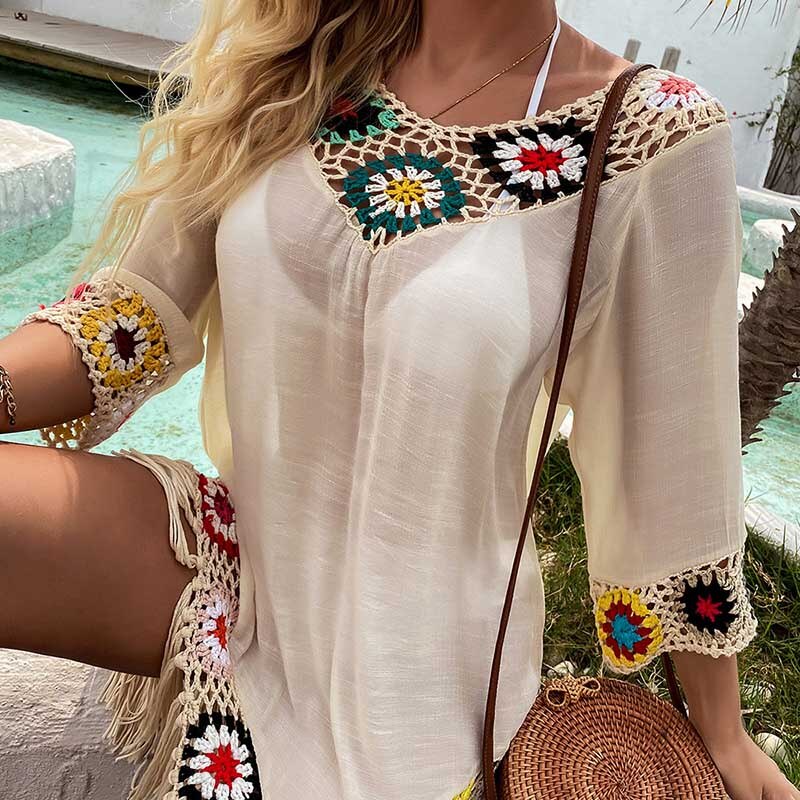 Women Dress For Summer The Beach Cover Up 2021 Bathroom Outlet Ins Web Languid Lazy Flower Smock Print Polyester Swimsuit Tunics