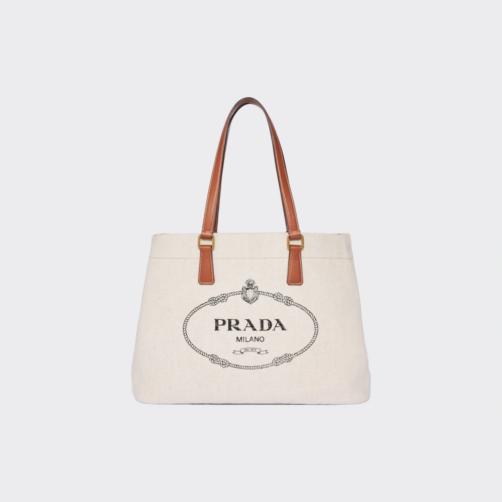 Prada ラージ リネンブレンドxレザー トートバッグ 1