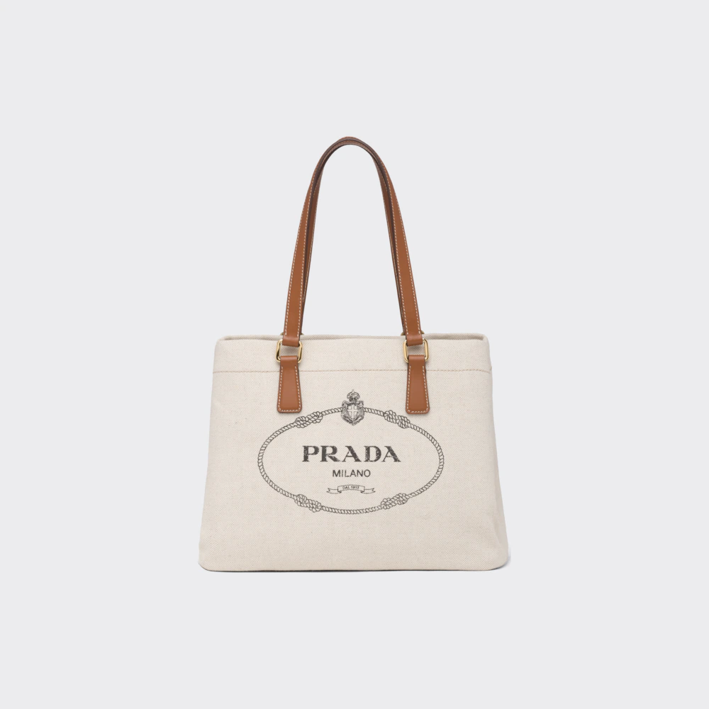 Prada リネンブレンドxレザー トートバッグ 1