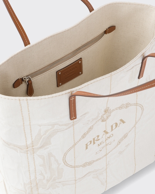 Prada ラージ リネンブレンドxレザー トートバッグ 4