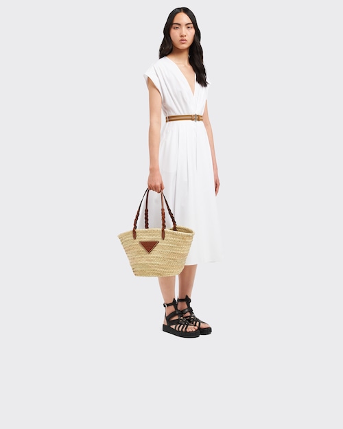 Prada ウーブンパームxレザー トートバッグ 7