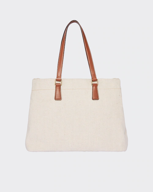 Prada ラージ リネンブレンドxレザー トートバッグ 3