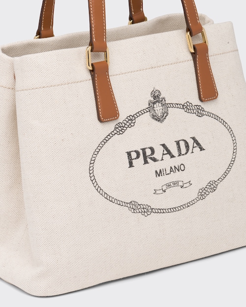 Prada リネンブレンドxレザー トートバッグ 5