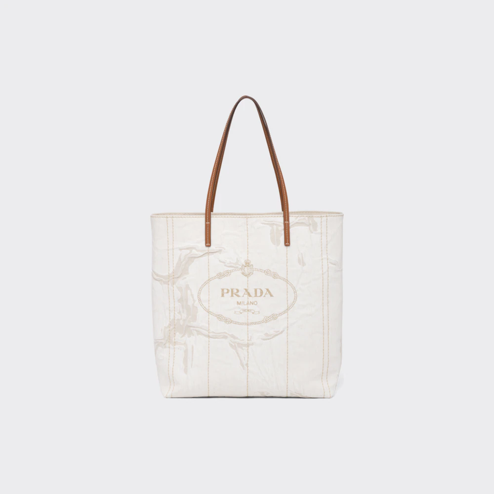 Prada ラージ リネンブレンドxレザー トートバッグ 1