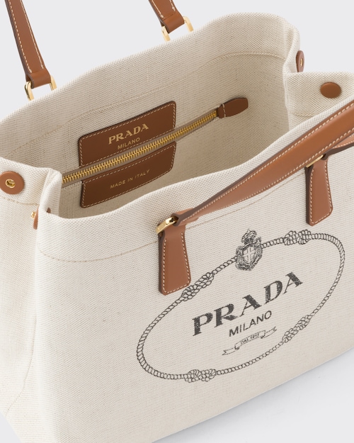 Prada リネンブレンドxレザー トートバッグ 4