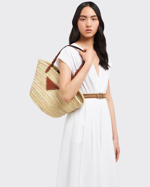 Prada ウーブンパームxレザー トートバッグ 2