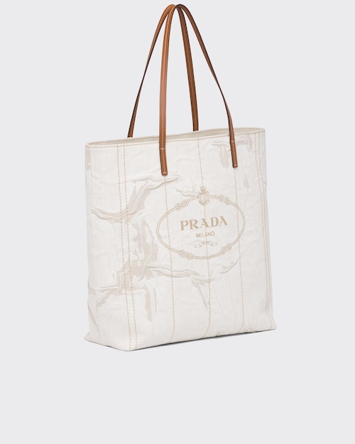 Prada ラージ リネンブレンドxレザー トートバッグ 2
