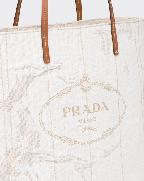 Prada ラージ リネンブレンドxレザー トートバッグ 5