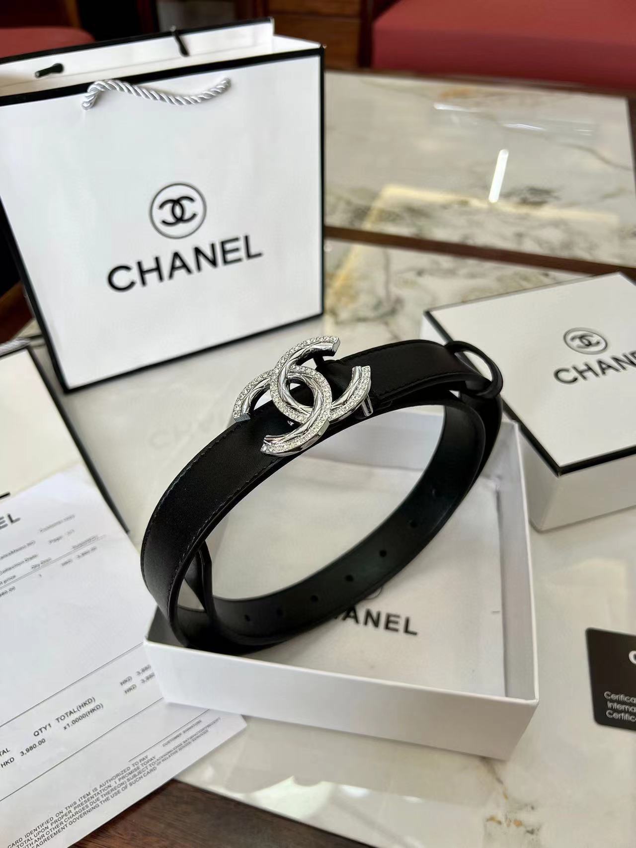 CHANE1 ダイヤモンド ダブルC ベルト【 50％割引+送料無料】