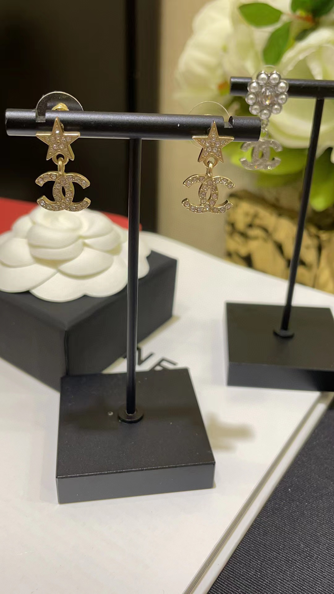 CHANE1 五芒星 ダイヤモンド ダブルC ピアス【50％割引+送料無料】