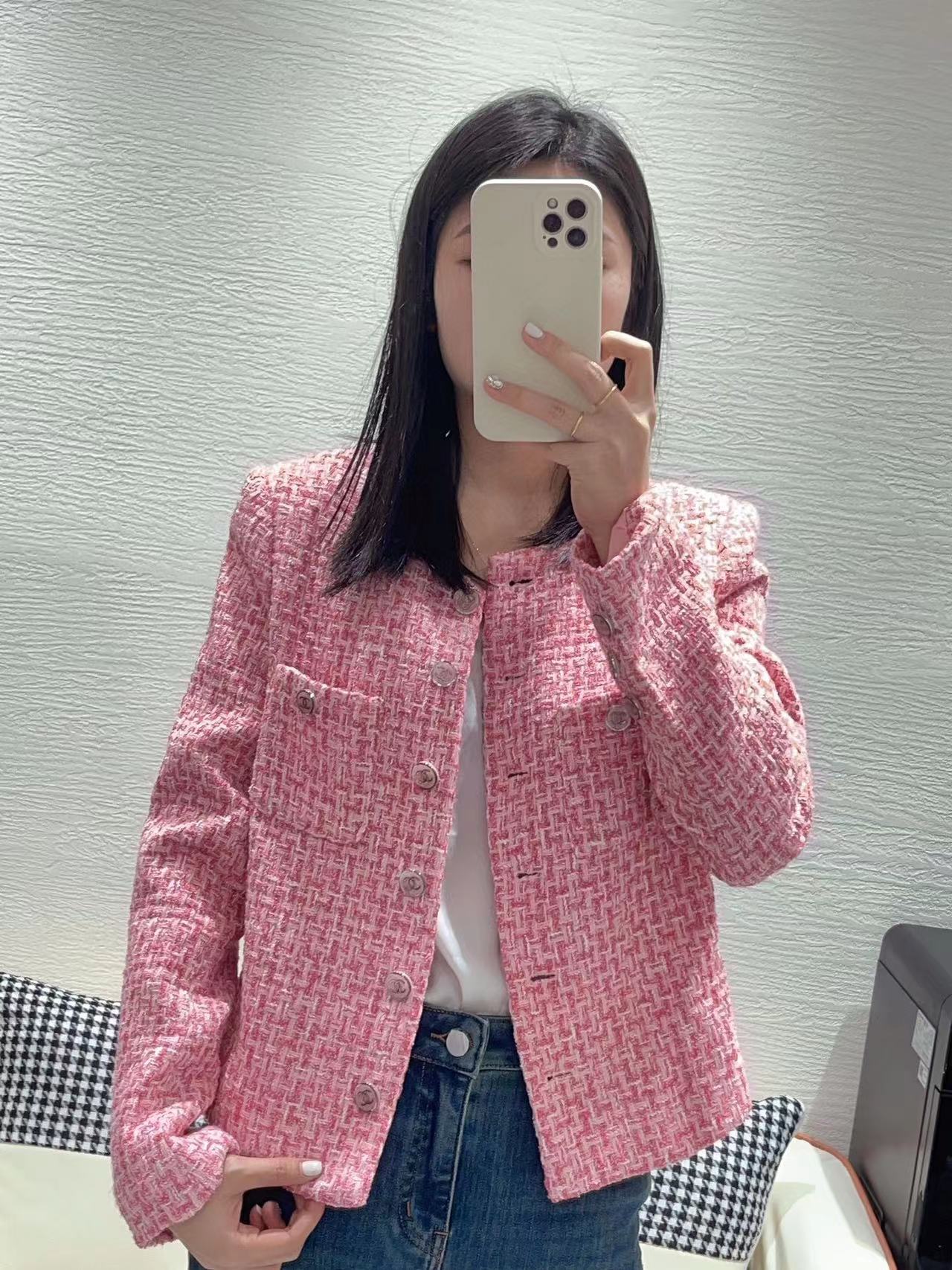 CHANE1 ピンク 編み込みボタン ジャケット【 50％割引+送料無料】