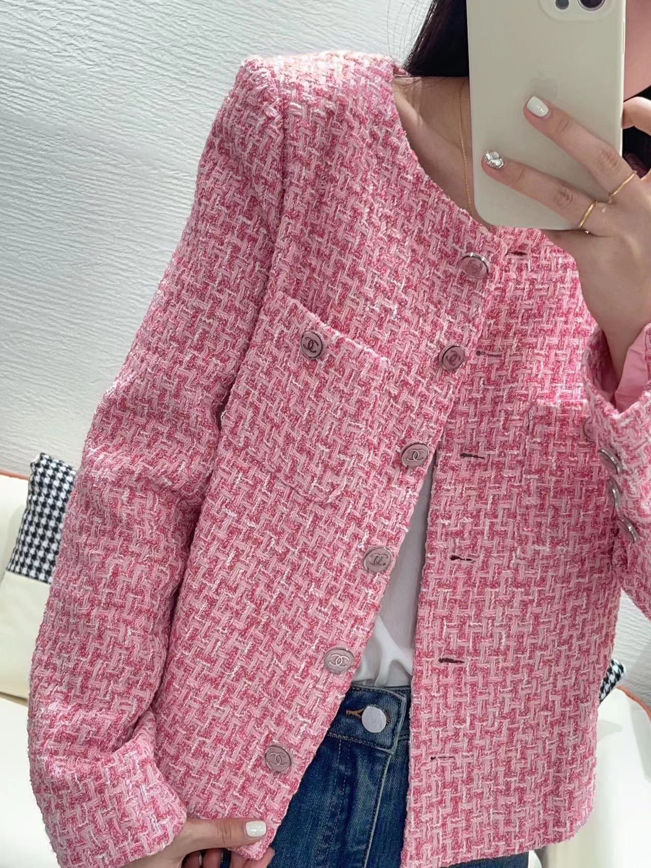 CHANE1 ピンク 編み込みボタン ジャケット【 50％割引+送料無料】