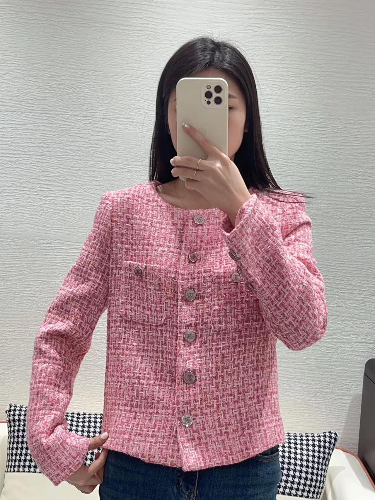 CHANE1 ピンク 編み込みボタン ジャケット【 50％割引+送料無料】