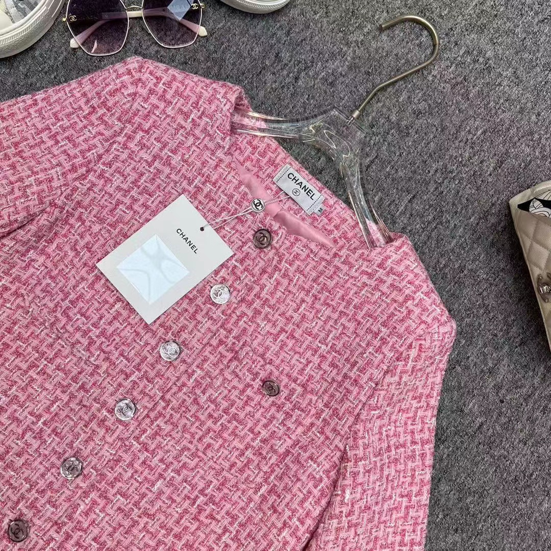 CHANE1 ピンク 編み込みボタン ジャケット【 50％割引+送料無料】