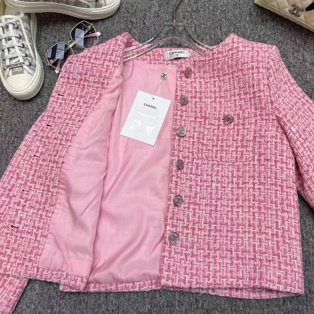CHANE1 ピンク 編み込みボタン ジャケット【 50％割引+送料無料】