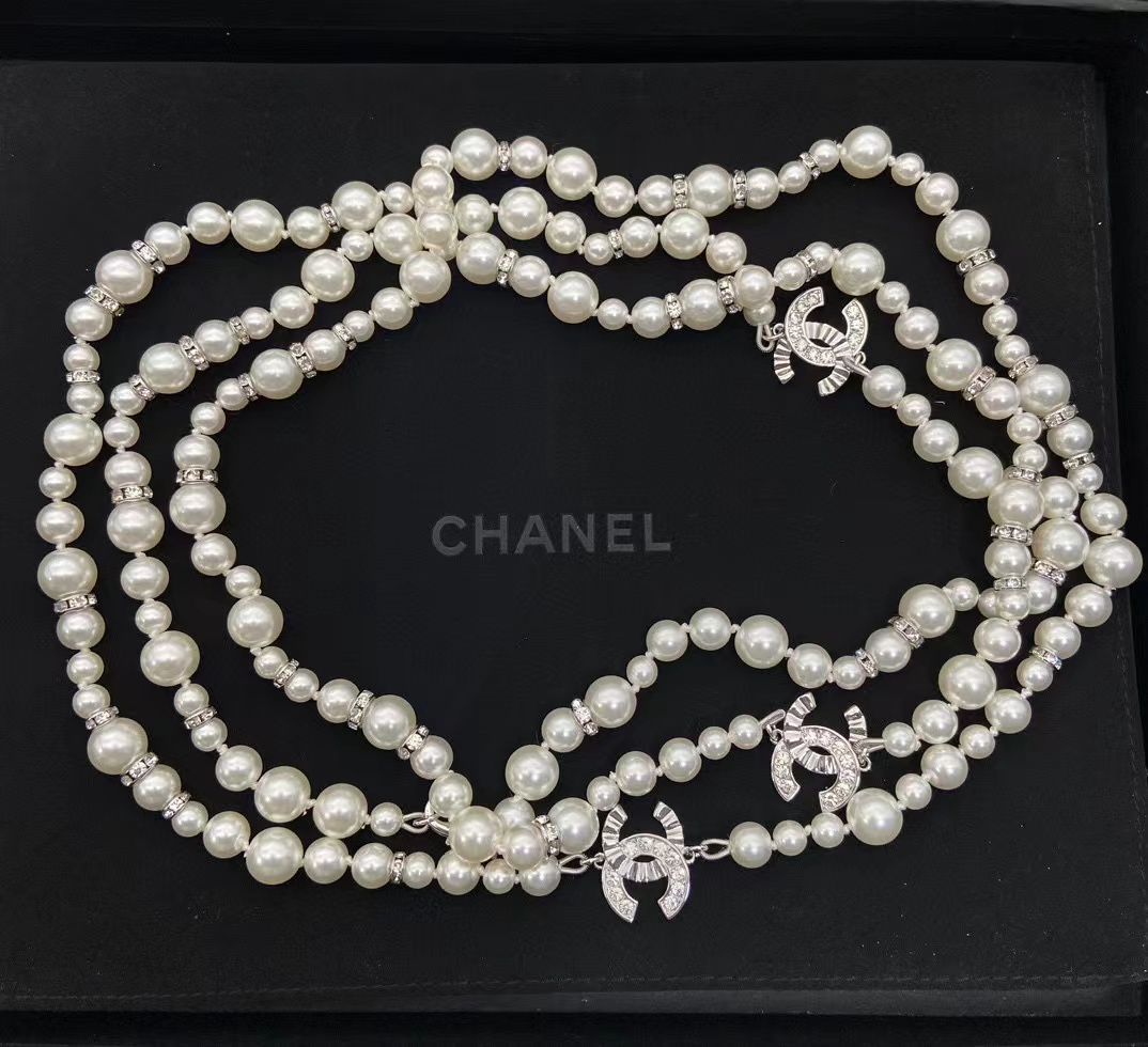 CHANE1 ダブル C プリーツ パール セーター チェーン【 50％割引+送料無料】