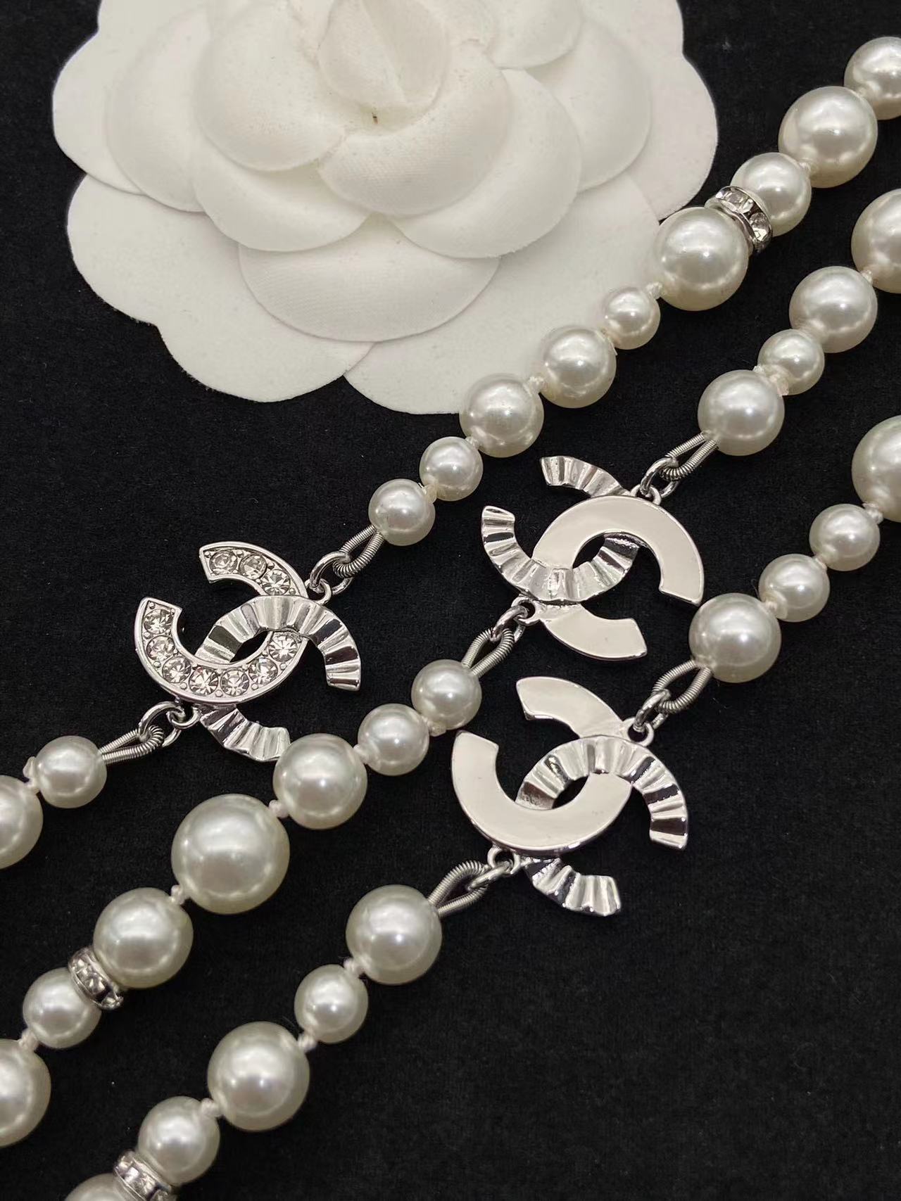 CHANE1 ダブル C プリーツ パール セーター チェーン【 50％割引+送料無料】