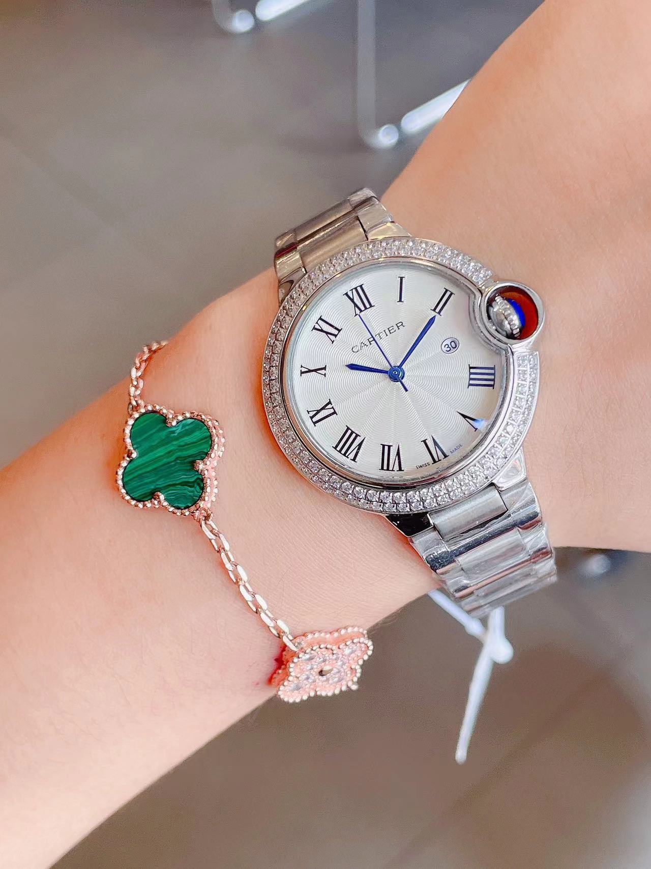 CART1ER  高品質のブルーバルーンスチールバンドレディースウォッチ【50％割引+送料無料】