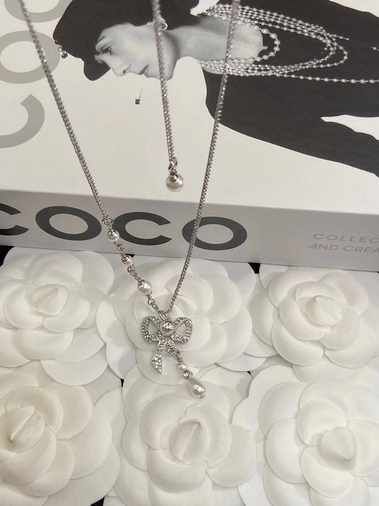 CHANE1 蝶結びパールピアス+ネックレス 2点セット【50％割引+送料無料】