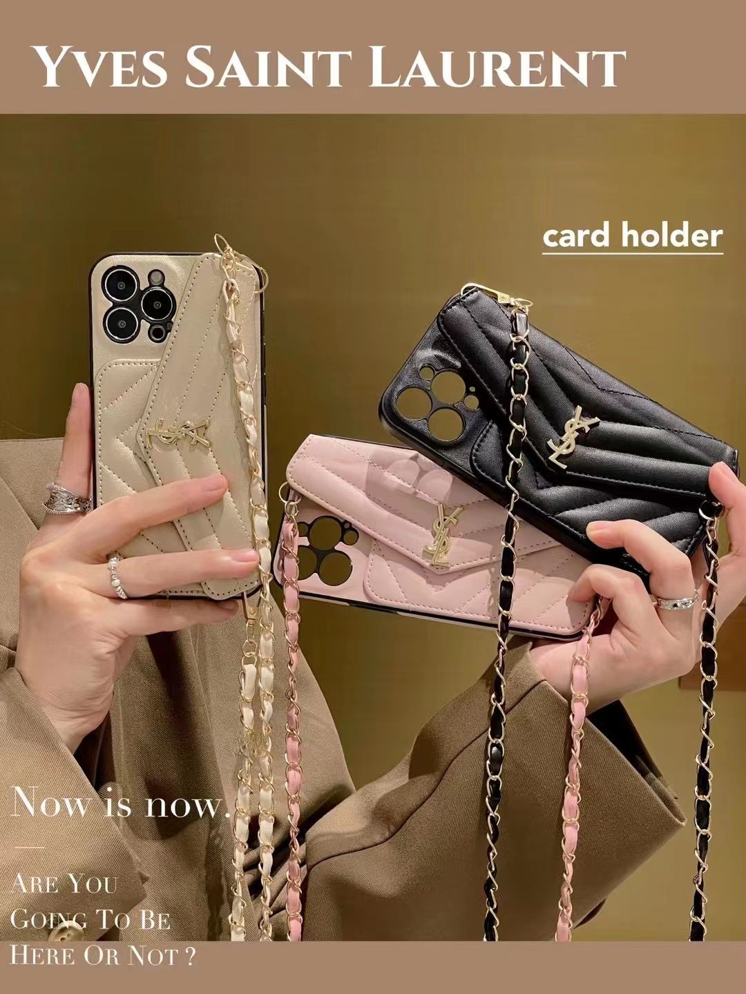 【YSI 】レザーパールチェーン電話ケース📱【50％割引+送料無料】