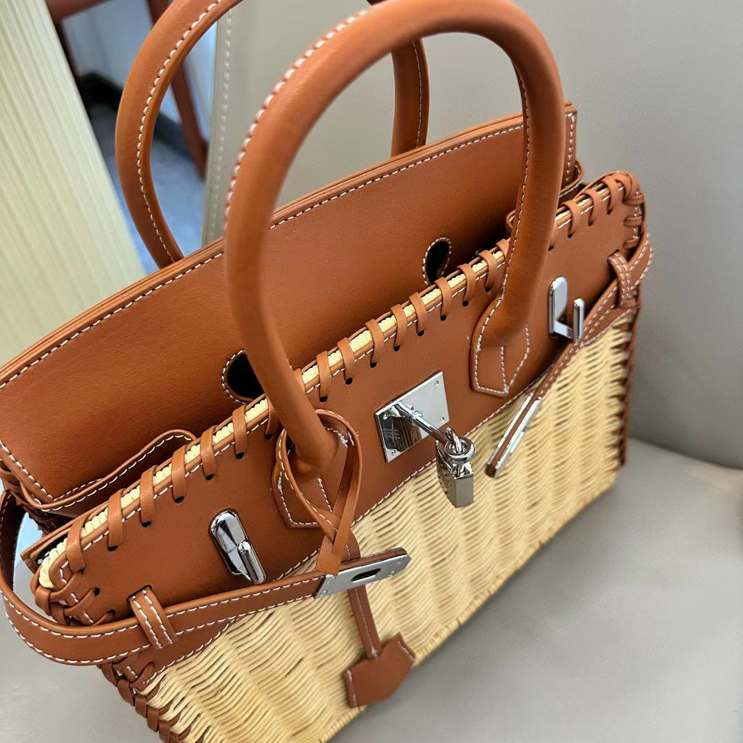 HERME5 プラチナ ストロー バンブー トート【50％割引+送料無料】