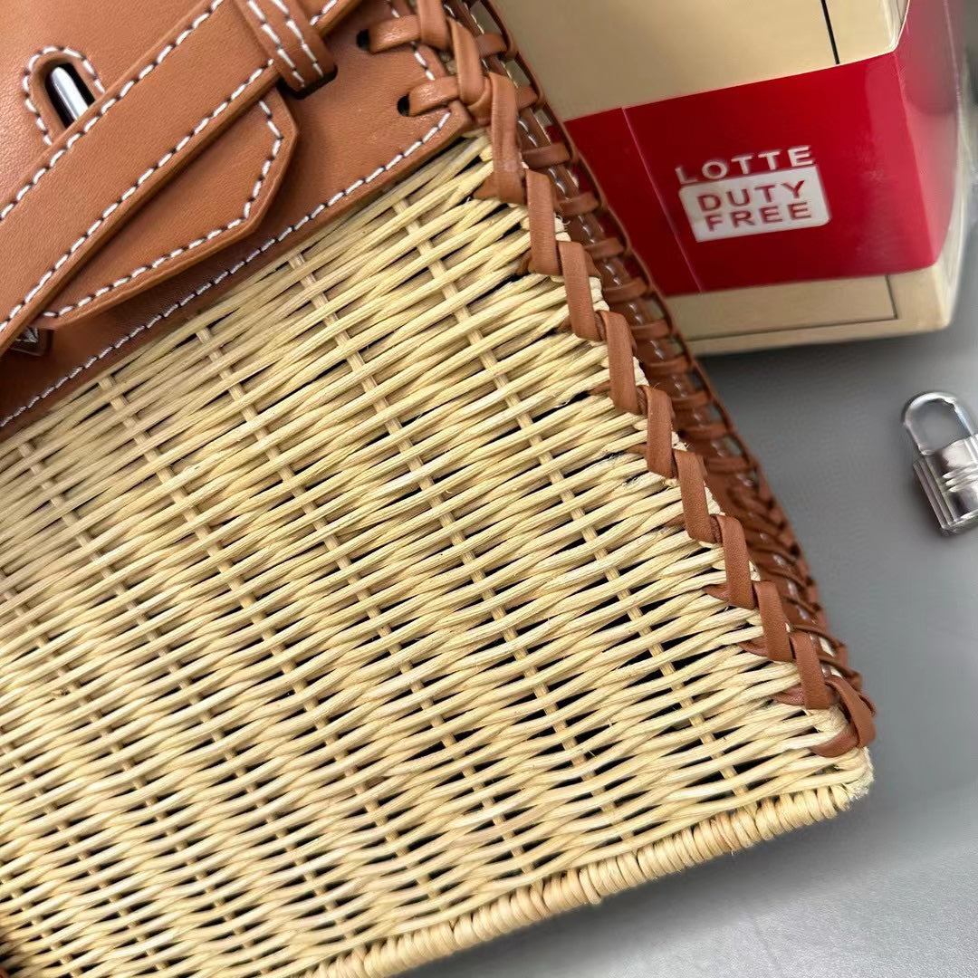 HERME5 プラチナ ストロー バンブー トート【50％割引+送料無料】